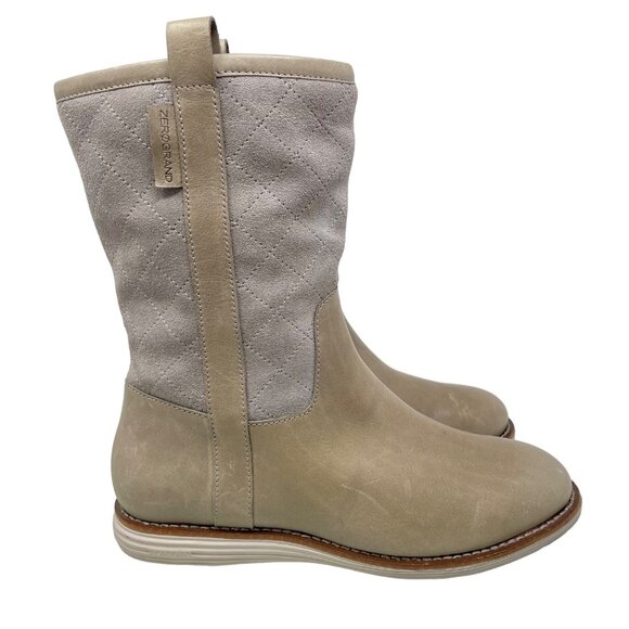 Cole Haan ZeroGrand Boot Size 6 Roper Quilted Round Toe Mid-Calf Suede Leather - Picture 1 of 11